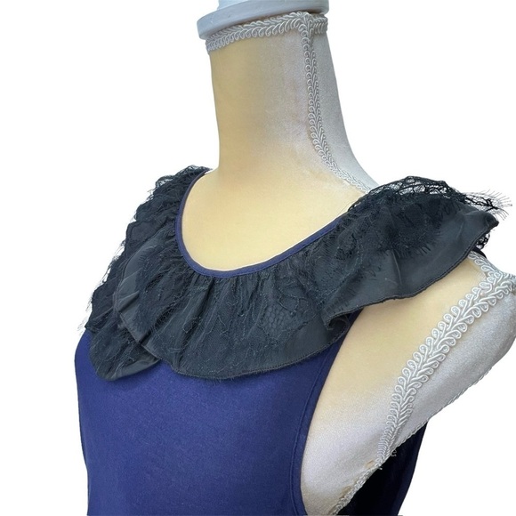 Theory Dress Size Medium Sleeveless Mini Fitted Skirt Bloused Bodice Black Blue - Picture 4 of 7